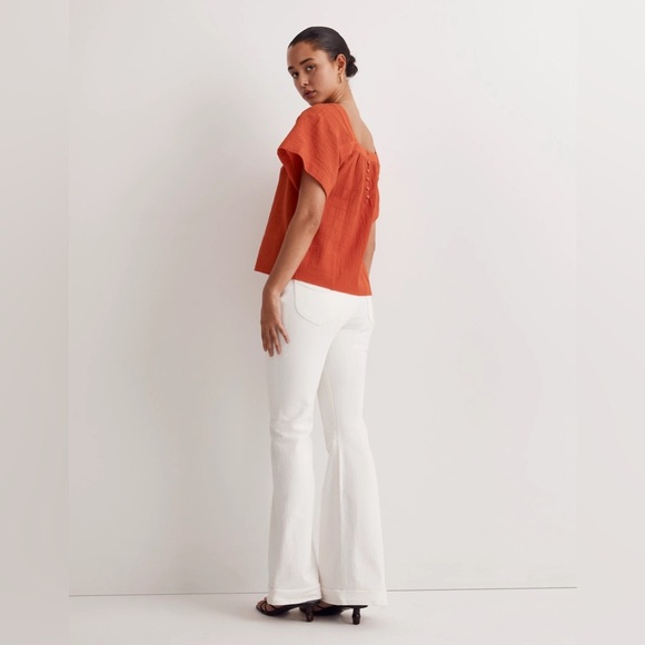 Madewell Square-Neck Short-Sleeve Popover Top in Roasted Squash - Size M - Picture 4 of 5